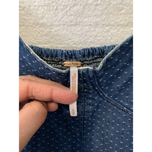 Free People Denim Blue Jean Dot Bustier Mini Sun Dress Fit And Flare Size Small - Picture 4 of 9
